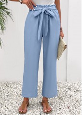 Dusty Blue Pocket Elastic Waist High Waisted Pants