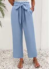 Dusty Blue Pocket Elastic Waist High Waisted Pants