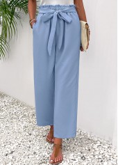Dusty Blue Pocket Elastic Waist High Waisted Pants