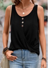 Black Button Lightweight Scoop Neck Tank Top | thumb picture 