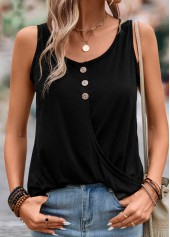 Black Button Lightweight Scoop Neck Tank Top
