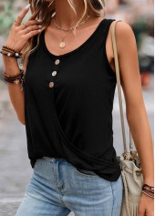 Black Button Lightweight Scoop Neck Tank Top | thumb picture 