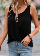 Black Button Lightweight Scoop Neck Tank Top | thumb picture 