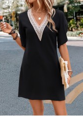 Black Patchwork Short A Line V Neck Dress | thumb picture 
