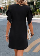 Black Patchwork Short A Line V Neck Dress | thumb picture 