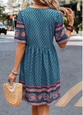 Turquoise Ruched Paisley Print A Line Dress | thumb picture 