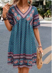 Turquoise Ruched Paisley Print A Line Dress | thumb picture 
