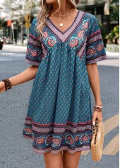 Turquoise Ruched Paisley Print A Line Dress | thumb picture 