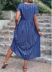 Dark Blue Pocket Geometric Print A Line Dress | thumb picture 