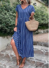Dark Blue Pocket Geometric Print A Line Dress | thumb picture 