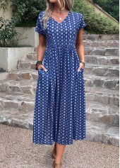 Dark Blue Pocket Geometric Print A Line Dress | thumb picture 