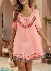 V Neck Patchwork Pink Cover Up | thumb picture 
