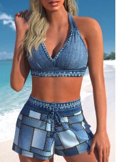 Tie High Waisted Denim Blue Bikini Set