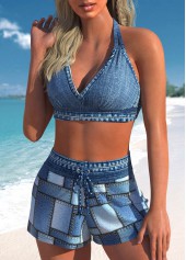 Tie High Waisted Denim Blue Bikini Set | thumb picture 