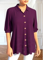 Dark Reddish Purple Patchwork Half Sleeve Blouse | thumb picture 