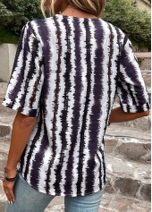 Multi Color Patchwork Striped Short Sleeve Blouse | thumb picture 