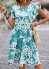 Blue Ruffle Floral Print Short Sleeve Dress | thumb picture 