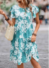 Blue Ruffle Floral Print Short Sleeve Dress | thumb picture 