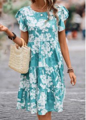 Blue Ruffle Floral Print Short Sleeve Dress | thumb picture 