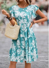 Blue Ruffle Floral Print Short Sleeve Dress | thumb picture 
