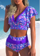 Purple High Waisted Ditsy Floral Print Bikini Set | thumb picture 