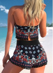 Drawstring High Waisted Tribal Print Black Bikini Set | thumb picture 