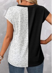 Pink Patchwork Short Sleeve V Neck T Shirt | thumb picture 