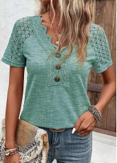 Green Lace Short Sleeve V Neck T Shirt | thumb picture 