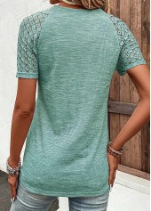 Green Lace Short Sleeve V Neck T Shirt | thumb picture 