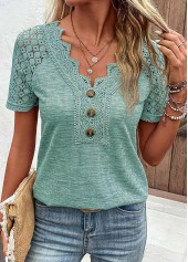 Green Lace Short Sleeve V Neck T Shirt | thumb picture 
