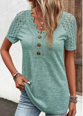 Green Lace Short Sleeve V Neck T Shirt | thumb picture 
