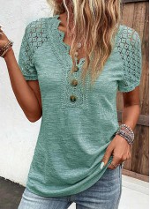 Green Lace Short Sleeve V Neck T Shirt | thumb picture 