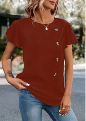 Brick Red Button Short Sleeve T Shirt | thumb picture 