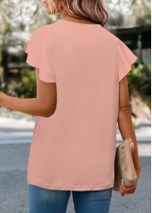 Pink Button Short Sleeve Round Neck T Shirt | thumb picture 