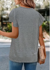 Grey Button Short Sleeve Round Neck T Shirt | thumb picture 