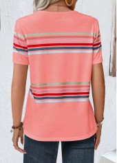 Pink Striped Short Sleeve Round Neck T Shirt