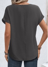 Grey Zipper Short Sleeve Round Neck Blouse | thumb picture 