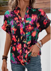 Multi Color Patchwork Dazzle Colorful Print Blouse
