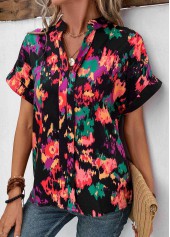 Multi Color Patchwork Dazzle Colorful Print Blouse