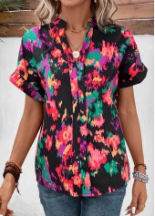 Multi Color Patchwork Dazzle Colorful Print Blouse