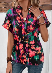 Multi Color Patchwork Dazzle Colorful Print Blouse
