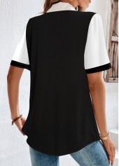 White Button Striped Short Sleeve Shirt Collar Blouse | thumb picture 