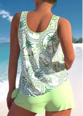 Asymmetry Mid Waisted Tropical Plants Print Tankini Set | thumb picture 