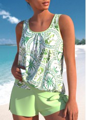 Asymmetry Mid Waisted Tropical Plants Print Tankini Set | thumb picture 