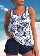 Bowknot Mid Waisted Marine Life Print Tankini Set
