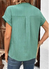 Green Button Short Sleeve V Neck T Shirt