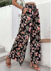 Black Lightweigh Floral Print Elastic Waist Pants | thumb picture 
