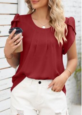 Wine Red Ruched Short Sleeve T Shirt | thumb picture 