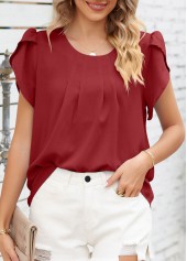 Wine Red Ruched Short Sleeve T Shirt | thumb picture 