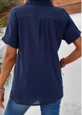 Navy Pocket Short Sleeve Shirt Collar Blouse | thumb picture 